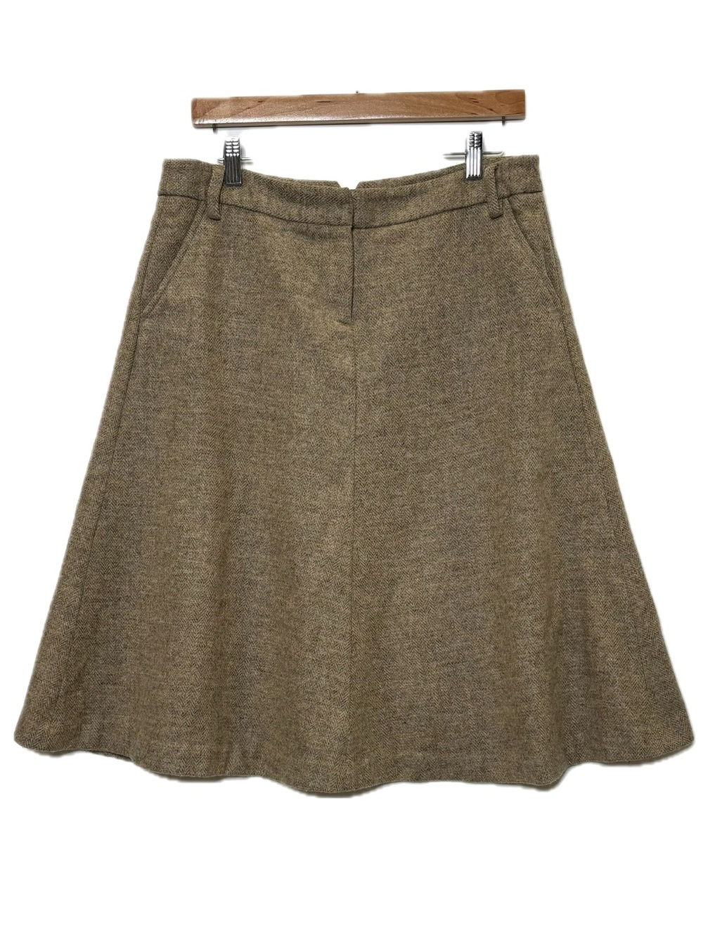 J. Crew 100% Wool Chevron A-Line Midi Skirt Womens Size 10 Tan Brown Office